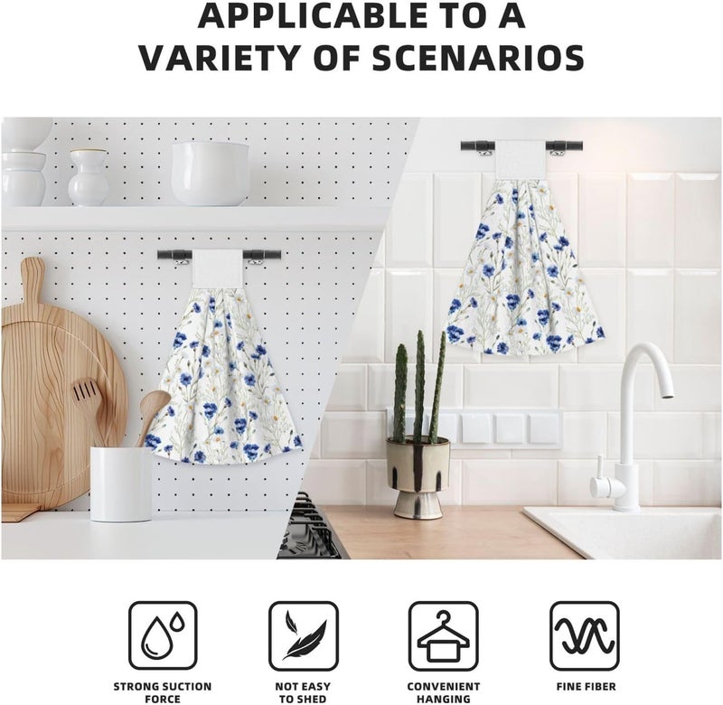 PDDCWAY Floral Cornflowers Hanging Kitchen Towels Set of 2 Spring Summer Flowers Hand Towel with Hanging Loop Wildflower Blue Daisy Dish Towel Soft Absorbent Bath Tie Towel for Bathroom Farmhouse - Image 4